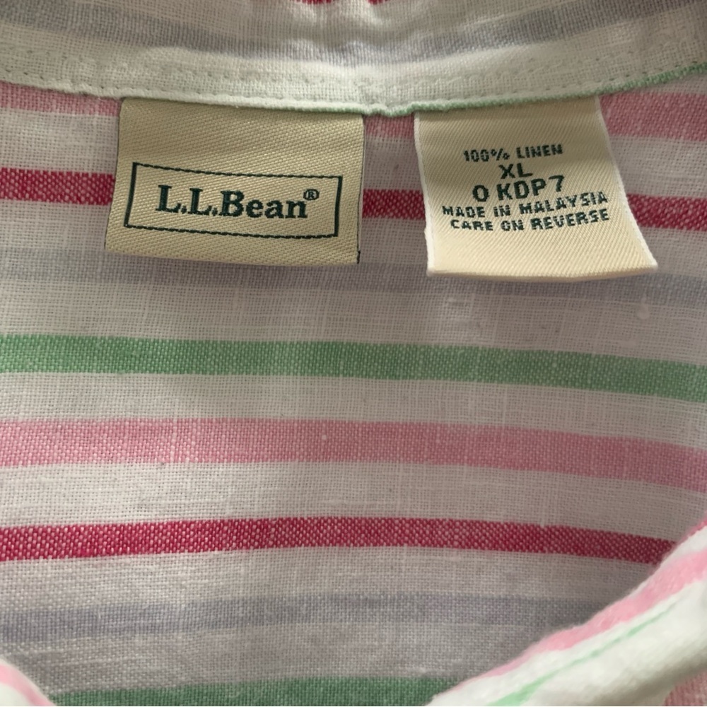 L.L. Bean Striped Button Down Shirt - Pink, Green, White - Picture 4 of 4